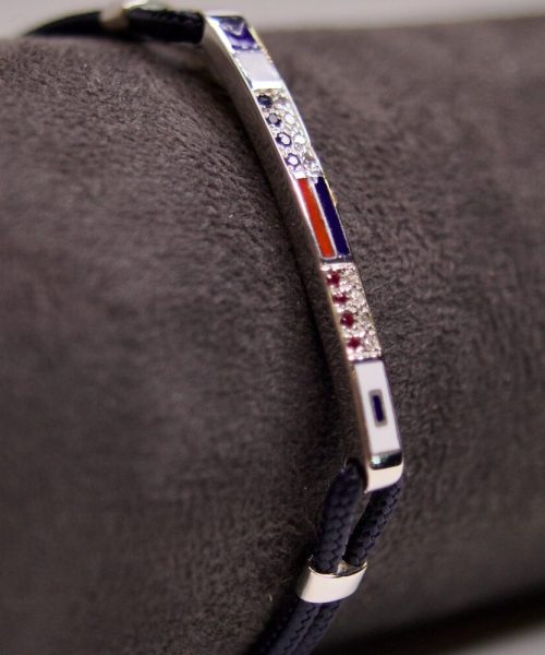 BR 1231/1 Bracciale in oro bianco con sagolino, smalto, brillanti, zaffiri e rubini