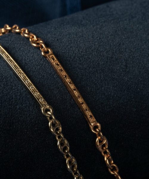 BR 2228/1B Bracciale maglia marina in oro bianco e elemento con brillanti, BR 2228/RBN Bracciale Maglia Marina in oro rosso e elemento con brillanti neri